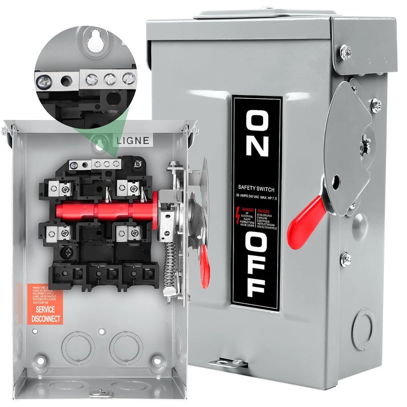 FixOasis 【Upgrade】 2p 30 Amp Disconnect,Disconnect Switch,Add Ground Design,Non-Fusible,NEMA 3R Standard,Heavy Duty Steel Material,Rust and Corrosion Resistant,for Indoor and Outdoor,120/240v,10-Year Warrnaty - Image 1